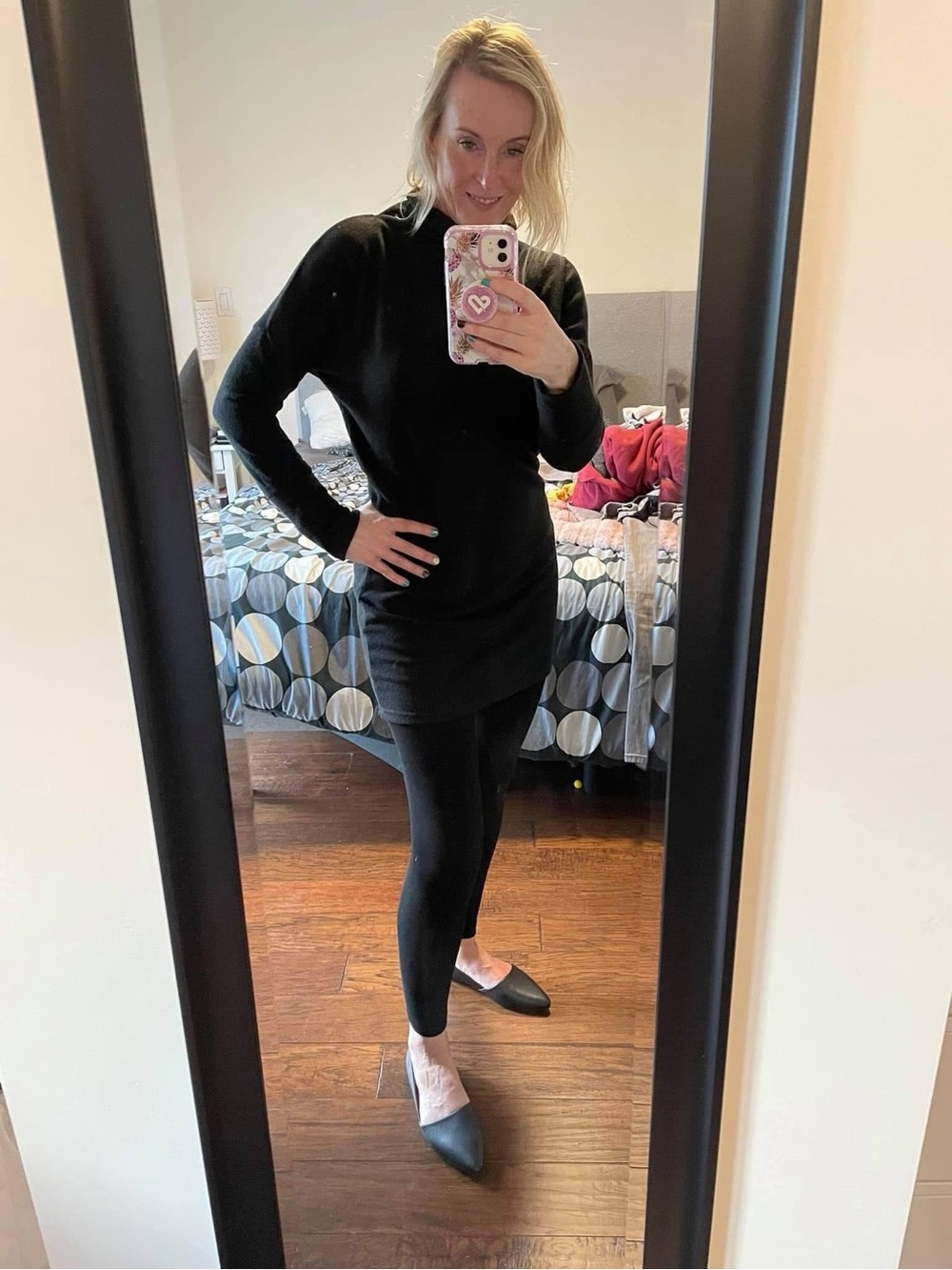 Relaxed Turtleneck/Cowl Neck Black Mini Dress - Picture 7 of 7